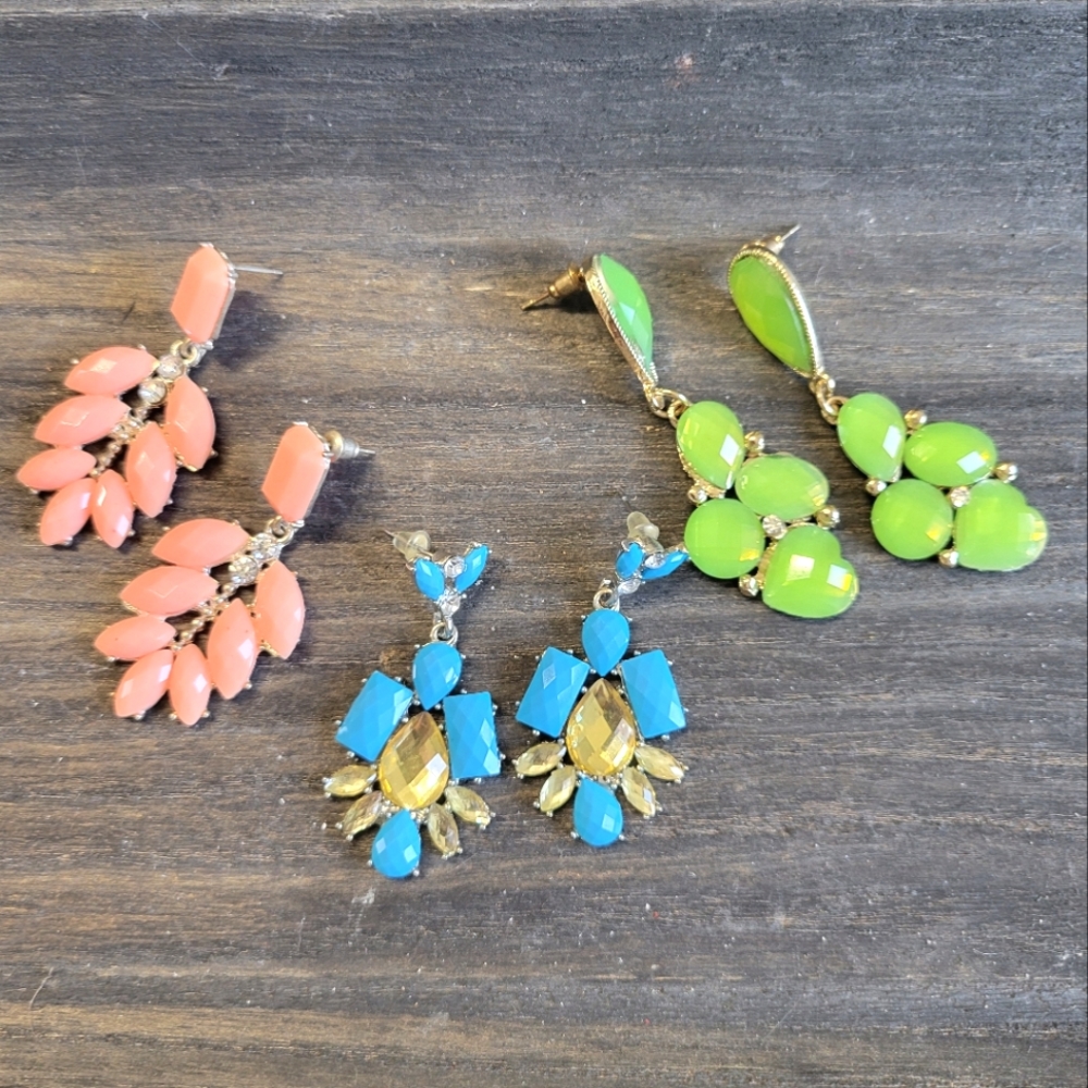 4 for $10 | Set of 3 drop earrings | fun bright colors | vintage